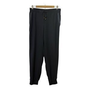 H&M Womens Size 10 Navy Blue Tuxedo Stripe Satin Trim Jogger Pants